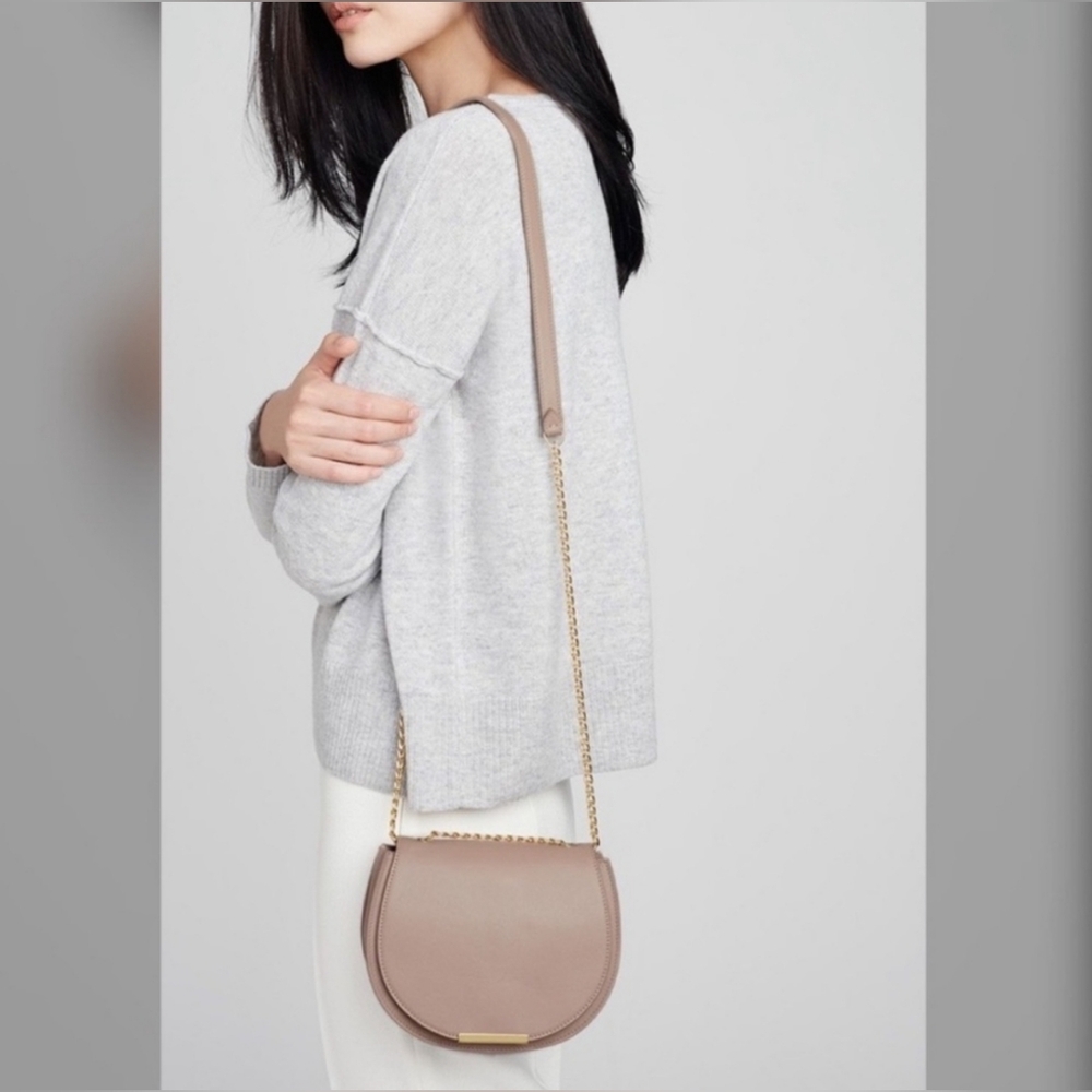 Cuyana Taupe Leather Saddle Crossbody Bag